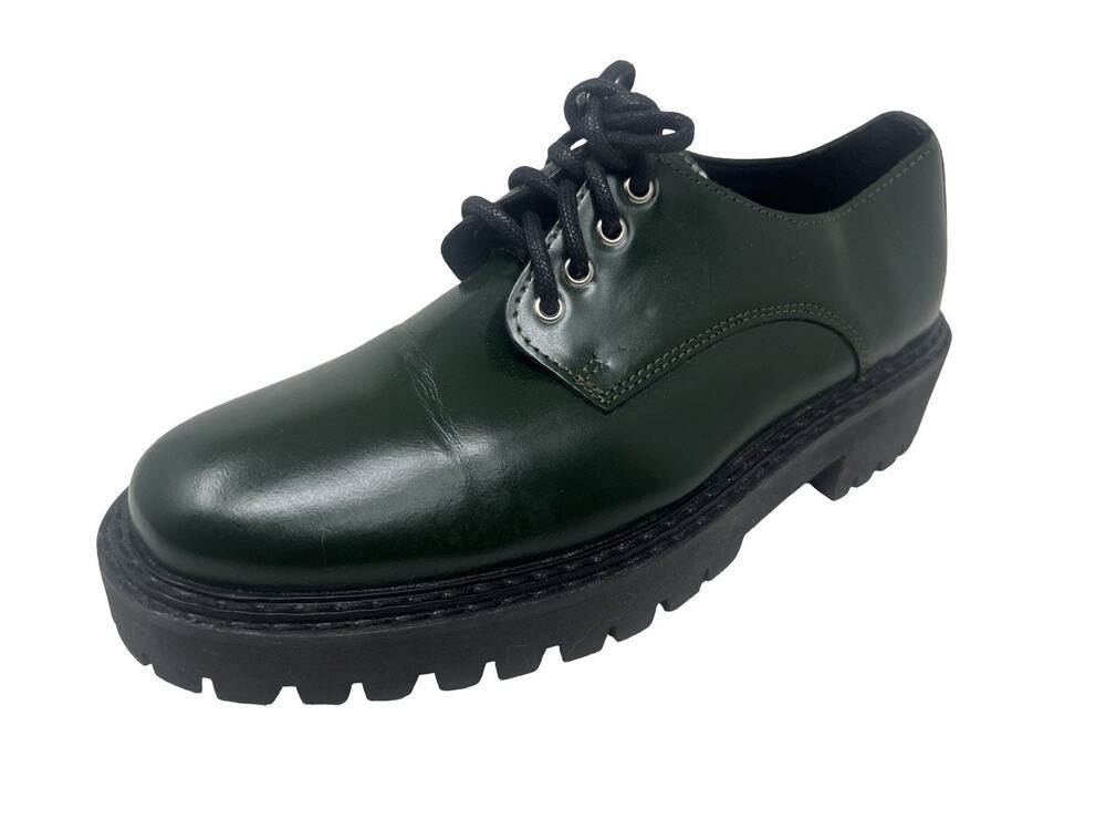 Anthropologie Maeve Leather Oxford Women's Size 8.5 EU 39 Gloss Green Lace Up